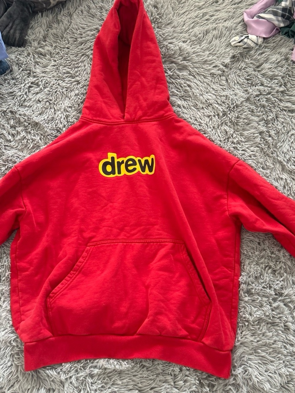 DREW house Red Hoodie with Yellow Logo